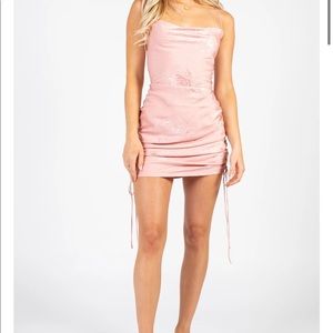 Satin ruched floral dress